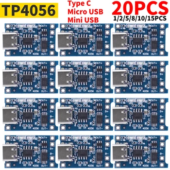 1-20DB Típus-c/Micro/Mini USB 5V 1A 18650 TP4056 Lítium Akkumulátor Töltő Modul Töltés Igazgatóság A Védelmi Funkciók Dual 1A