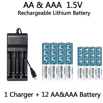 100% Eredeti AA/AAA Elem 1,5 V-os Újratölthető Lítium-Polimer-ion Akkumulátor 1,5 V-os AA/AAA Akkumulátor USB töltő