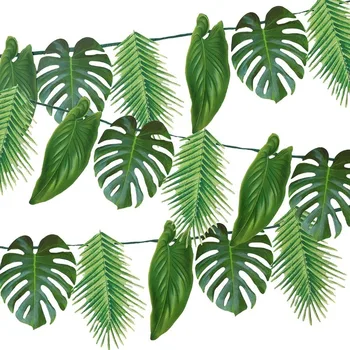 1db 8.5 ft Trópusi Palm Leaf Garland Banner Parti Dekoráció, Születésnap Esküvő Ünnepi Dekoráció, Beltéri, Kültéri