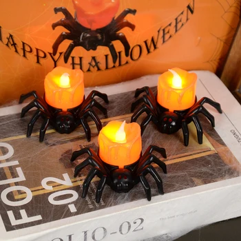 1db Halloween Fekete Pók Gyertya LED Flameless elemes Tea Lámpák Kísérteties Halloween Party Dekoráció
