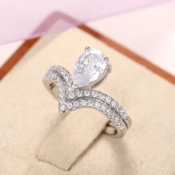 2023 Új Gyönyörű Ezüst-Fehér Cirkon Szív alakú Gyűrű Alkalmas Női Divat Menyasszony Eljegyzési Gyűrű Szett Ékszer Ajándék
