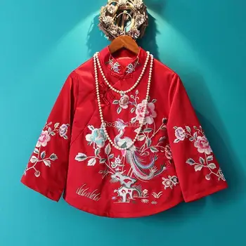2023 őszi új kínai retro phoenix hímzés cheongsam rövid kabát kínai stílusú állni gallér, hosszú ujjú blúz nő s629