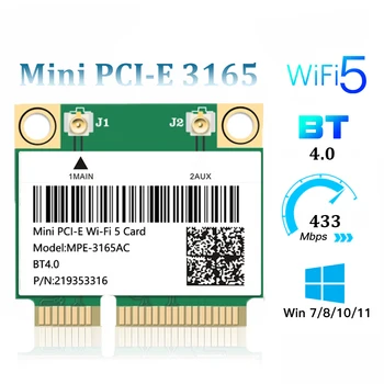 433Mbps Bluetooth 4.0 Mini PCI-E Wifi Kártya MPE-3165AC Vezeték nélküli Intel 3165 802.11 ac 2, 4 G, 5 ghz Laptop Ablak 7 8 10 11