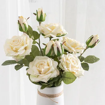 47 cm Fehér Rózsa Mesterséges Virágok illata Selyem Nagy Virág Fejét Bud Őszi Haza Esküvői Dekoráció Esik Hamis Virágos Ág