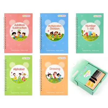 5 Könyv angol Mágikus Füzetem Gyerekeknek Újrafelhasználható Gyakorlat Könyv Tanulni Száma Ábécé Rajz Matematika Montessori Játék, Ajándék Doboz