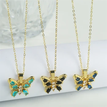6 színű Csillogó Pillangó Nyaklánc Gyönyörű Arany Kristály Medál Gallér Lánc Nyaklánc Női Esküvői Parti Ékszer Ajándék
