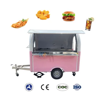 7.2 Ft Rózsaszín Mini Élelmiszer-Pótkocsi, Teljes Konyhai Felszerelés, Hideg Italok, fagyis Kocsi Fagyasztóval Mobil büfékocsi kávézóban