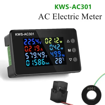 8 az 1-ben KWS-AC301 Wattmeter Teljesítmény-Mérő AC 50-300V Feszültség 50-60HZ Teljesítmény Analizátorok 0-20/100A Áram Mérő