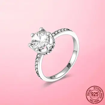 925 Ezüst Gyűrű Tiszta Egyengetni CZ Korona Gyűrűk Nők Esküvő, Eljegyzés, Születésnap Bankett Barátnője Ajándék Ezüst Ékszerek