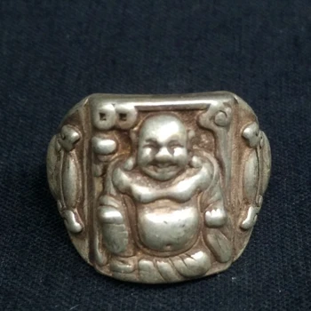 A Régi Gyűjtemény Kína Tibeti Ezüst Faragás Boldog Maitreya Buddha-Szobor Gyűrű Csodálatos Ajándék, Dekoráció