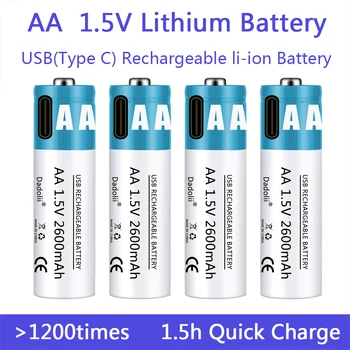 AA Elem, 1,5 V-os AA 2600mAh USB újratölthető li-ion akkumulátor, távirányító, egér, kis ventilátor, Elektromos játék akkumulátor Kábel