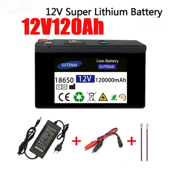 Akkumulátor 12V 120Ah 18650 lítium akkumulátor Újratölthető akkumulátor a napenergia elektromos jármű akkumulátor+12.6v3A töltő