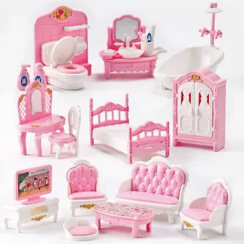 Aranyos, Aranyos Rózsaszín Mini Babaház Bútor, Kiegészítő, Gyerek Játékok, Fürdőszoba, Hálószoba, Konyha Főzés Dolgokat Barbie Játék
