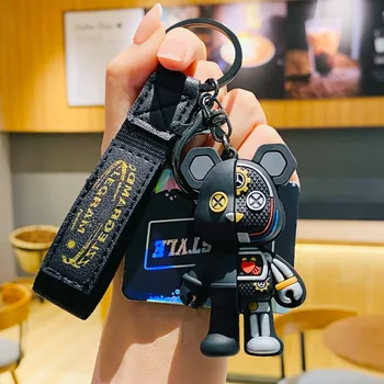 Aranyos Robot Mechanikai Maci Kulcstartó Bőr kulcstartó Férfiak Autó Kulcs Női Táska Medál Divat Punk Fél Koponya Test Kulcstartó