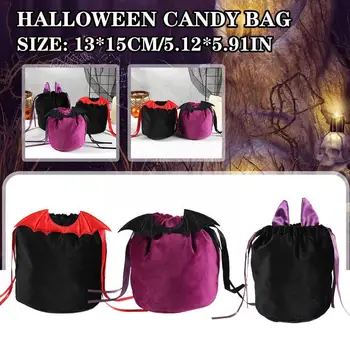 Bársony Halloween Candy Táska Piros Fekete Denevér Füle Trükk Candy Dropshipping Csomagolás Zsák 2023 Ajándék táskát, vagy Dekoráció Párt Új C2Z1
