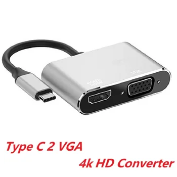 C-típusú VGA 4K C Típusú HDMI-kompatibilis Adaptert a Macbook Samsung PC TV, Telefon, Laptop Képernyő Vonal Vetítés Átalakító