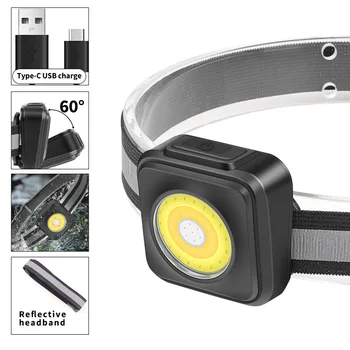 COB LED Fényszóró 3 fényforrás Mini Állítható Fényszóró USB Akkumulátor, Vízálló Elemlámpa túrázásra Keresés Fut