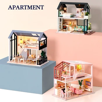 Diy Miniatűr Dollhouses Mini Villa Készlet Roombox Kis Házak Modell Fajátékok A Gyermekek Karácsonyi Ajándékok Mini Bútorok