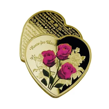 Emlékérme a Valentin Nap Pár Szerető Érmék Rózsa Virág Gyűjtemény Művészeti Szív Alakú Ezüst-Arany Ötvözet Szuvenír Kézműves