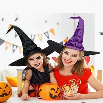 Fura, Fekete Rakott Boszorkány Kalap Női Halloween Cosplay Oxford Szövet, Nagy Karimájú Boszorkány Kalap Fesztivál öltöztetős Kellékek Hajó