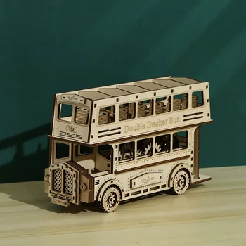Fából készült emeletes Busz 3D Puzzle Modell építőkocka Készletek DIY Közgyűlés Kirakós Játék, a Gyerekek, a Felnőttek Gyűjtemény Kreatív Ajándék