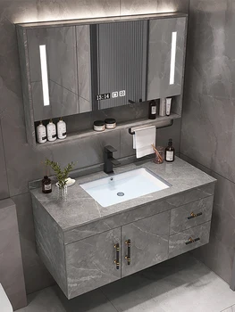 Fény luxus rock panel fürdőszoba szekrény kombináció tömör fa modern, egyszerű, wc, mosógép táblázat kezét mosdó szekrény set