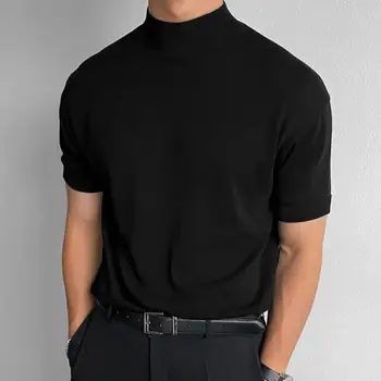 Férfi T-shirt egyszínű Magas Nyakú Férfi Felső Verejték Felszívódását Dress-up Fitness Top Nyári Rövid Ujjú Férfi Póló, Felső Férfiaknak