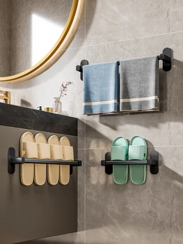 Fürdőszoba papucs állvány, falra szerelhető, nem perforált fürdőszoba falán, wc cipő vízelvezető állvány, tároló eszköz tároló állvány
