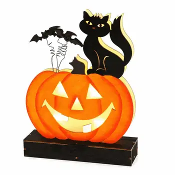 Halloween Asztali Dekoráció Kreatív Halloween Tök Fekete Macska Dekoráció Multifunkcionális Halloween Wood Fény Díszek Fény