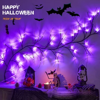 Halloween Willow Szőlő String Fény Távirányító Akkumulátor Pók Tök Denevér-Ág LED Beltéri Kültéri Garland Fél