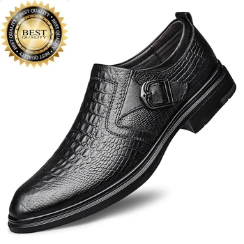 Hivatalos Cipő Valódi Bőrből készült, üzletemberek Derby Vastag Egyedüli Alkalmi cipő Fekete Cipő