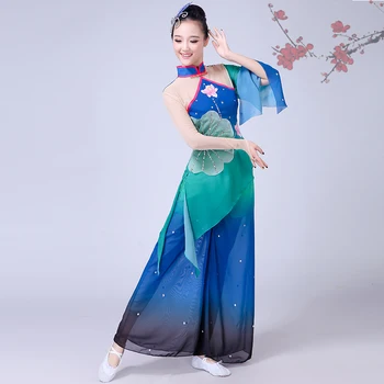 Hölgyek klasszikus tánc Yangko táncos női esernyő tánc, jelmez, tánc rajongói teljesítmény jelmez