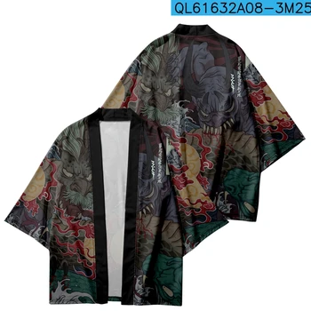 Japán Stílusú Kimonó Streetwear Férfiak Nők Rajzfilm Nyomtatási Kardigán Haori Nyári Beach Yukata Plus Size 4XL 5XL 6XL
