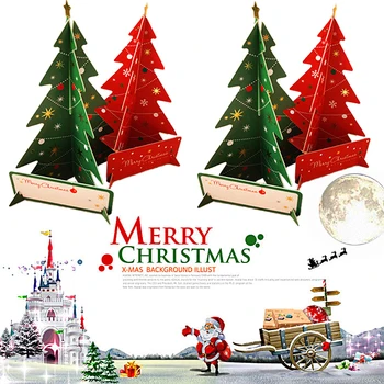 Karácsonyi Üdvözlőlap Karácsonyfa Pop-Up Kártya Piros, Zöld, Képeslapok, Kézzel Készített Ajándékok Kártya Karácsonyi, Szilveszteri Buli Dekoráció