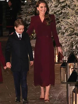 Kate Middleton Hercegnőről Át Kabát, Magas Minőségű Őszi Új Női Luxus Bor Vörös Évjárat Elegáns Parti Elegáns Divat Széldzseki