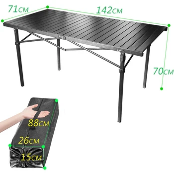 Kemping, Könnyű Asztal Összecsukható A hordtáska Szabadtéri Piknik Ebédlő Hordozható Táblázat 142*71*70cm