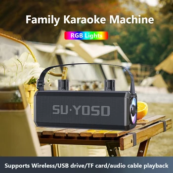 Kültéri Karaoke Kettős Mikrofon Karaoke Gép RGB Világítás Bluetooth-kompatibilis 5.0 Újratölthető Támogatja az USB Meghajtó TF Kártya