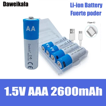 Magas kapacitás 1,5 V AA 2600 mWh USB újratölthető li-ion akkumulátor, távirányító, egér, kis ventilátor, Elektromos játék akkumulátor + Kábel