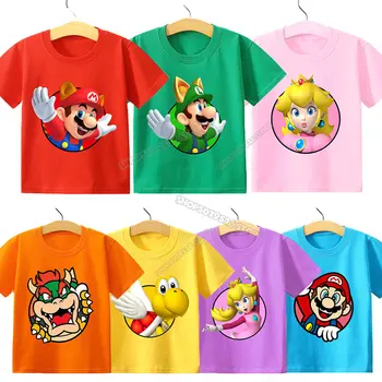 Mario Bros Baba Pamut Póló Super Mario Peach Hercegnő Lány Póló Rajzfilm Anime Kisgyermek Pólók Felsők Nyári Gyerek Ruha