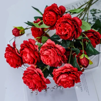 Mesterséges Bazsarózsa Csokor Virág Európai Stílusú Szimuláció Virágok Hamis Virág Esküvő Party Kellékek lakberendezés Tartozékok