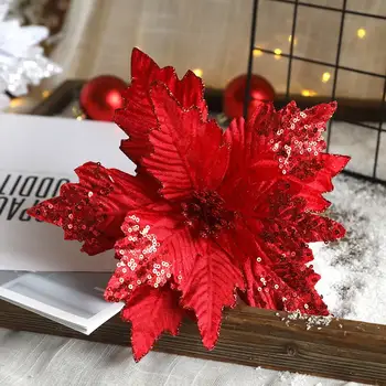 Mesterséges Karácsonyi Virág Reális Fényes Felület Karácsonyi Dísz Karácsonyi Dekoráció Újrafelhasználható Csillogó Karácsonyi Ál Virág