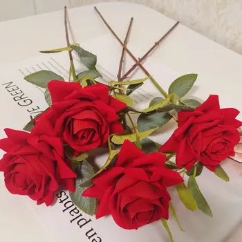 Mesterséges szál Rózsa Virág Szimuláció Bársony Rózsa Szár, Virág Csokor, Esküvői Buli, Otthon Dekoráció Valentin Nap