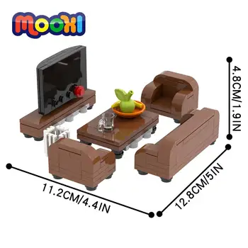 MOOXI nappaliban Kanapé, TV, Asztal, Bútor, Épület-Blokk, DIY Tégla Oktatási Gyerekek Játék Gyerekeknek Ajándék darabokat Össze MOC4077