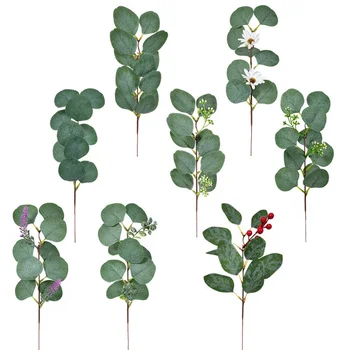 Műanyag Eukaliptusz Levél Hamis Fű Karácsonyi Dekoráció az Otthoni Esküvői Virág, Csokor, Koszorúk Szimuláció Növények Dekoráció