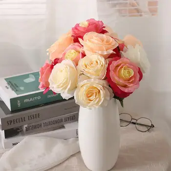 Művirág Reális Látszó Hajlított, Szabadon Ál Selyem Virág Szimuláció Rózsa Csokor, Virág Dekoráció Otthon