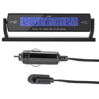 Napelemes Autó Óra Külső Hőmérővel Vezetési Idő Emlékeztető Automatikus LCD Digitális Óra