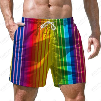Nyáron új férfi rövidnadrág Szivárvány színű varrás 3D nyomtatott férfi rövidnadrág, alkalmi stílus férfi rövidnadrág divat trend férfi rövidnadrág