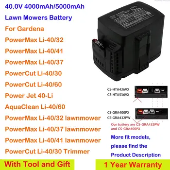 OrangeYu 4000mAh/5000mAh fűnyírók Akkumulátor Gardena PowerMax Li-40/32 (/41, /37, /30, /60), 115iL eszköz, valamint Ajándékok