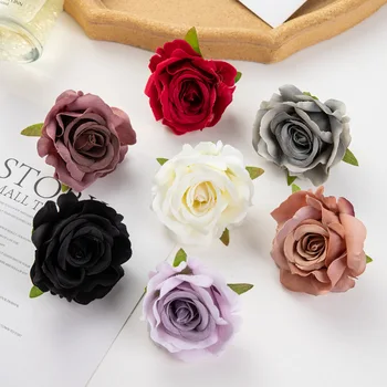 Retro Mesterséges Rose Fejét, Virágos Selyem Virág Hamis Virág DIY Kézzel készített Koszorút Anyag Esküvői Haza Virág Fali Dekoráció