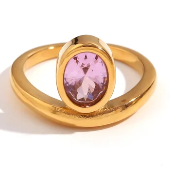 Rozsdamentes Acél Vízálló Ovális Csillogó Nagy Cirkon Gyűrű Magas Minőségi Ékszerek Francia Vintage Tökéletes Ajándék Nőknek